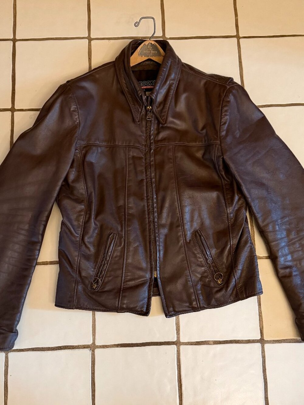 Vintage 70s/80s Brooks Leather Sportswear Cafe Racer Jacket w/ Faux Fur Liner